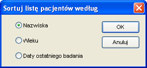 42 Lista badań pacjenta Obie metody NIEZALEŻNIE zawężają listę pacjentów. Jeśli wstępnie zawęzimy listę pacjentów za pomocą okna Wybierz z listy pacjentów.