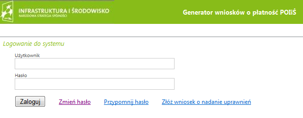 2. Rozpoczęcie pracy z aplikacją 2.1 Dostęp do aplikacji. Aplikacja jest dostępna przez przeglądarkę internetową pod adresem https://gwp.pois.nfosigw.gov.pl. 2.2 Logowanie Dostęp do aplikacji jest możliwy po zalogowaniu.