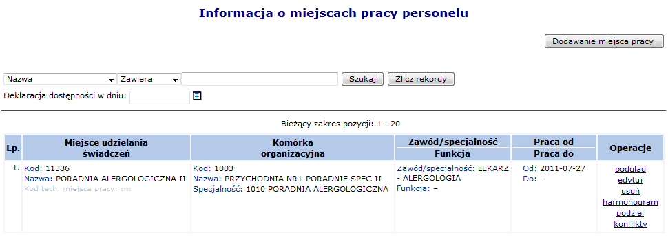 5.4.2 Zatrudnianie personelu medycznego Po zatwierdzeniu podsumowania użytkownik powraca do pierwszego okna zatrudniania, w którym wprowadzał numer PESEL.