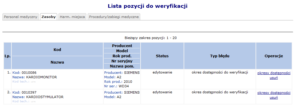 Rys. 6.4 Pozycje zgłoszeń do weryfikacji W miejscu tym znajdą się wszystkie pozycje, jakich dotyczy dane zgłoszenie zmian do umowy.