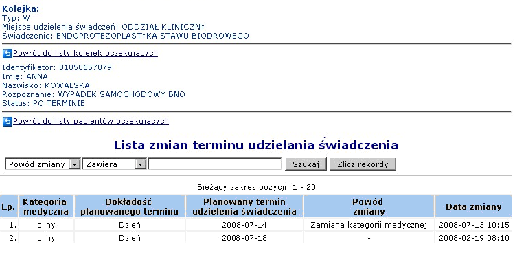 Rys. 8.11 Przeniesienie pacjenta do innej kolejki Operator sytemu może przejść do kolejnego okna przy pomocy opcji Dalej lub Anulować proces.