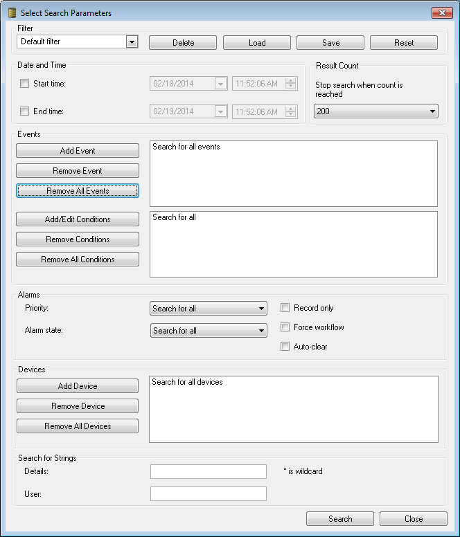 106 pl Interfejs użytkownika Bosch Video Management System Filtr Wybrać nazwę filtra z wcześniej zdefiniowanymi kryteriami wyszukiwania lub wprowadzić nazwę dla nowego filtra.