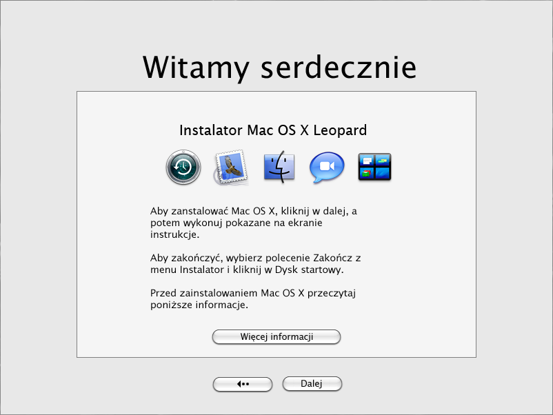 Krok 1: Włóż płytę instalacyjną Mac OS X Install Kliknij dwukrotnie w ikonę Instalacja Mac OS X, po