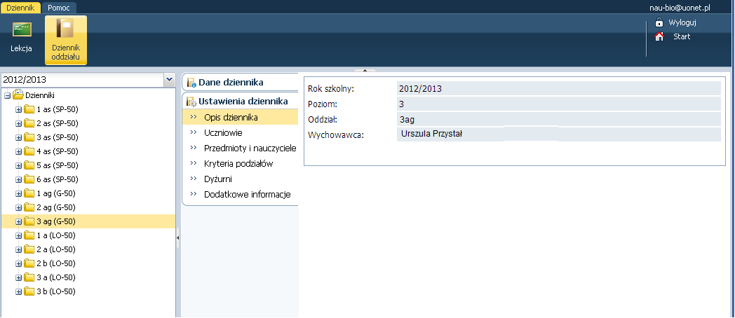 Zakładanie dziennika oddziału przez wychowawcę 19 Rysunek 20. Tworzenie dziennika przez wychowawcę 3. Kliknij przycisk Utwórz dziennik. 4. Potwierdź chęd utworzenia dziennika kliknij przycisk Zapisz.