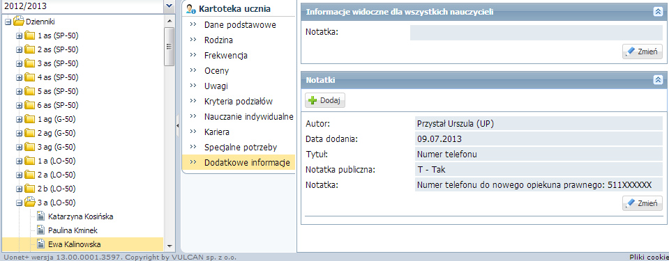 32 Materiały dla uczestnika szkolenia Rysunek 41. Dodawanie informacji dodatkowych o uczniu 7.