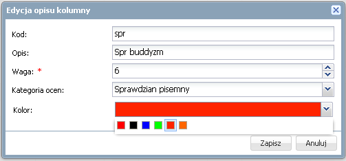 40 Materiały dla uczestnika szkolenia Rysunek 53. Widok Oceny dla oddziału 3a 2. Dodaj do tabeli nowe zadanie i wpisz oceny za to zadanie. Kliknij przycisk Zmień oceny i ich opis.