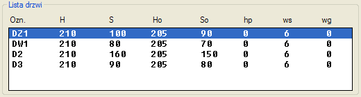 34 Uwaga: Wskazanie na liście drzwi dowolnej pozycji, powoduje nadpisanie wartości wprowadzonych wcześniej w polach Parametry drzwi.