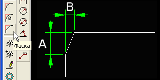 Modyfikacje obiektów Skos (Chamfer) Zdjęcie 61 To polecenie wymaga podania dwóch odległości (A i B) oraz dwóch obiektów. Linia skośna wstawiana jest pomiędzy dwoma obiektami.