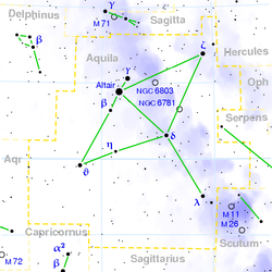 Eta Aquliae Gwiazdozbiór: Orzeł Odległość: ~1200 ly Jasność obserwowana: 3.5 4.4 mag Jasność absolutna: -3.