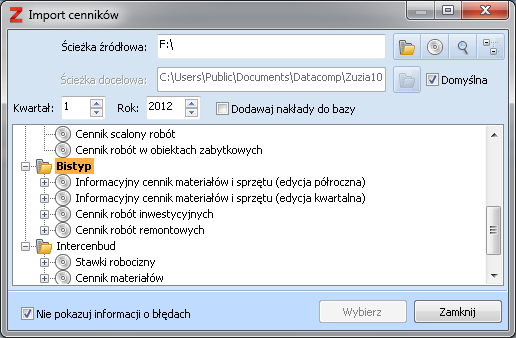 1. Pobrane i rozpakowane na dysk komputera pliki można wczytywać za pomocą polecenia Import z płyty CD \ Import cenników z folderu.