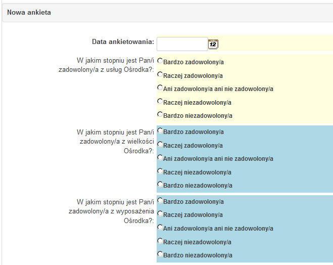 3. Przeglądnij tabelkę opisów wskaźników jakości 4. Przejdź do zakładki Wprowadzanie nowej ankiety i wpisz dane nowej ankiety. Data ankietowania jest datą przeprowadzania ankiety.