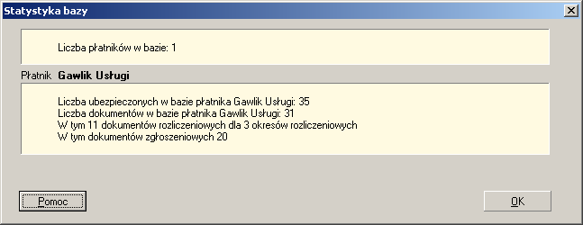 5.5.4 Statystyka bazy Funkcja suby do tworzenia statystyki bazy. Podczas jej wykonywania sprawdzana jest liczba patników w bazie danych oraz liczba ubezpieczonych i dokumentów dla kabdego patnika.