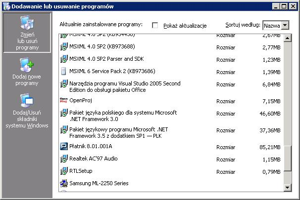 Rysunek 6. Okno dialogowe: Dodaj/UsuC programy 5. Na ekranie pojawi si= okno dialogowe Pakiet aktualizacji A dla programu Patnik 8.01.