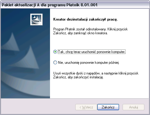 Rysunek 9. Okno dialogowe: Pakiet aktualizacji A dla programu Patnik 8.01.001 3.