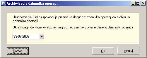 5.4.1 Archiwizacja dziennika operacji Funkcja umobliwia archiwizacj= dziennika operacji. Powinna byr wykonywana w wypadku konieczno ci ograniczenia ilo ci wpisów w dzienniku w bazie danych.