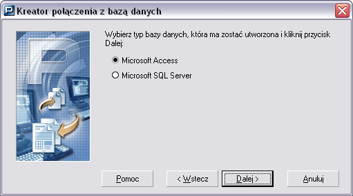 Tworzenie bazy Microsoft SQL Serwer zostao opisane w rozdziale 5.5.2 Twórz baz= danych MS SQL. Rysunek 76. Okno dialogowe: Kreator podczenia z bazd danych Wybierz typ bazy danych 4.