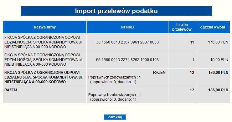 Rysunek 174 Informacja wyświetlana po kliknięciu "Zapisz poprawne przelewy i zobowiązanych" 8.9.