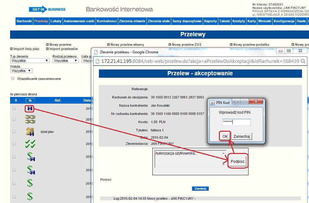Rysunek 40 Akceptowanie wybranego przelewu Rysunek 41 