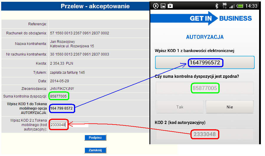 Rysunek 42 Akceptacja przelewu - Token mobilny Jeśli do akceptacji jest