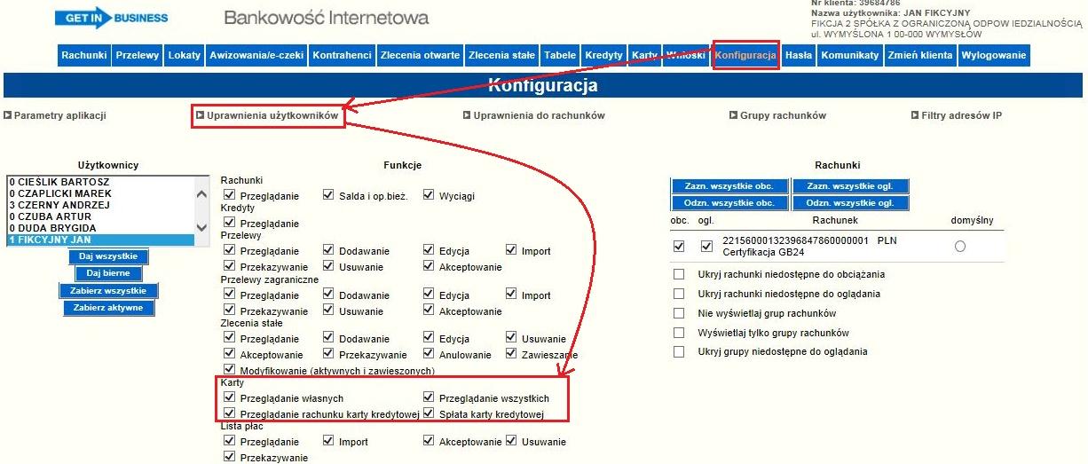 debetową i kartą kredytową. 7.14.1. Podgląd kart podstawowe funkcje Moduł KARTY będzie widoczny jedynie dla użytkowników posiadających specjalne uprawnienia w parametrach aplikacji.