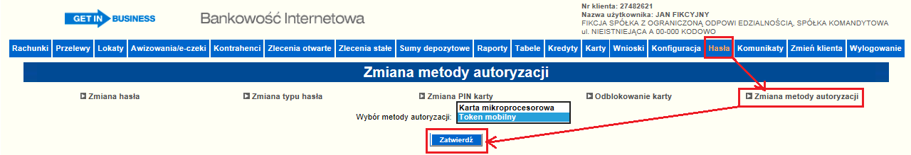 Rysunek 109 Zmiana metody autoryzacji 7.14.