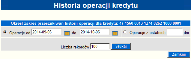 Rysunek 131 Szczegóły kredytu oraz harmonogram rat Historia operacji na rachunku generowana jest dla