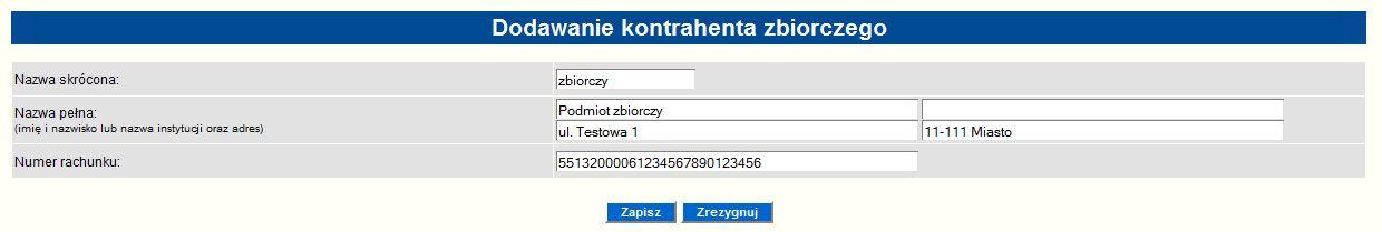 Numer rachunku - pełny numer rachunku kontrahenta zbiorczego w formacie NRB (w dopuszczalnym formacie - ze spacjami jako separatorami segmentów rachunku), pole wymagane maks. 34 znaki.