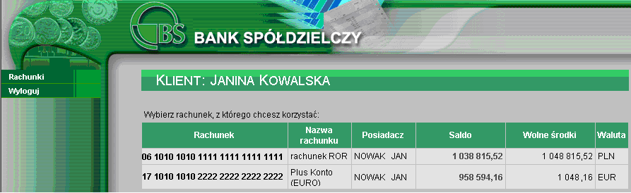 ROZDZIAŁ 4 WYBIERZ RACHUNEK Rachunki to domyślne okno jakie zostaje uruchomione po zarejestrowaniu się użytkownika w systemie.