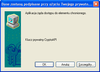 Rysunek 48: Wybór certyfikatu cyfrowego z listy Kiedy pojawi się okno informujące o tym, że aplikacja żąda dostępu do elementu chronionego, wybieramy przycisk OK.