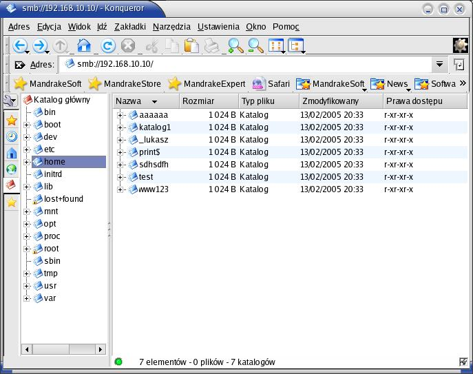5.3. Dostęp do zasobów Ethernusa (Linux) 5.3.1. Pliki i katalogi Aby mieć dostęp do zasobów sieci lokalnej w tym udostępnianych przez ethernusa należy: Uruchomić przeglądarkę sieciową, np.