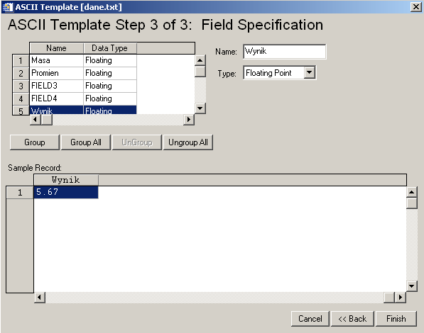 3.3 Odczyt danych 34 Rysunek 4: Okre±lenie formatu pliku - metoda ASCII_TEMPLATE Okre±lili±my format pliku. Wczytajmy dane wywoªuj c funkcj READ_ASCII.