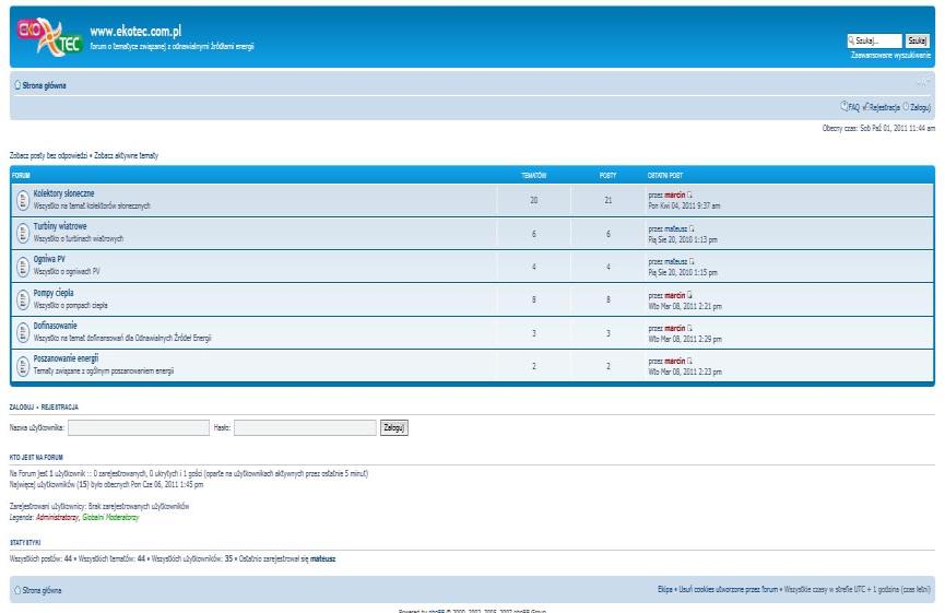 E-sklep, forum, on-line support Sprawnie działająca strona internetowa www.ekotec.com.