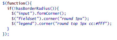 Teraz mamy kod,któzt w rzeczywistości wywołujemy zaokrąglania Nasza wtyczka formcorners Mamy zamiar napisać wtyczkę jquery aby można było stosować zaokrąglanie do wszystkich pól formularza.
