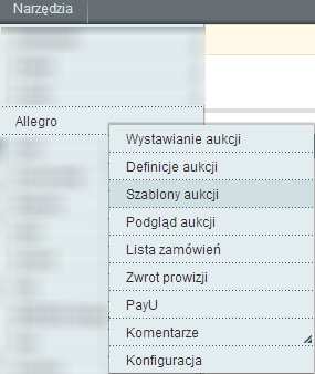 Szablony aukcji. Wybierając opcję Szablony aukcji z menu Narzędzia -> Allegro tworzymy wygląd naszej aukcji.