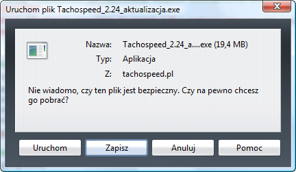 Po wybraniu odpowiedniej aktualizacji z listy dostępnych aktualizacji pojawi się okno, w którym można albo zapisad aktualizację, albo uruchomid ją od razu: Zalecane jest zapisanie aktualizacji na