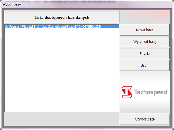 3.8. Wybór bazy w wersji bez ograniczeń W przypadku posiadania programu z licencją bez ograniczeo (wersja MAX w oficjalnym cenniku) istnieje możliwośd wybrania bazy danych na początku programu.