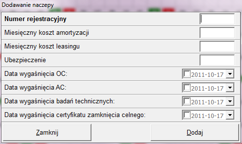 4.4.1. Dodawanie naczep Naczepy dodajemy, używając przycisku Dodaj w menu Naczepy.