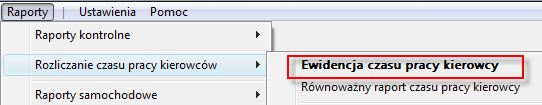 12. Ewidencja czasu pracy kierowców Moduł ewidencyjny jest dostępny poprzez menu Raporty/Rozliczenie czasu pracy kierowcy/ewidencja czasu pracy kierowcy.