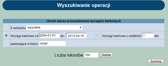 Kursy walut Kalkulator walutowy Konfiguracja Parametry aplikacji Uprawnienia użytkowników Konfiguracja rachunków Grupy rachunków Hasła Zmiana hasła Zmiana PIN karty Odblokowanie karty Komunikaty