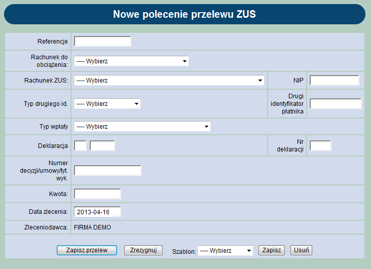 Import przelewów US funkcja służąca do importowania wcześniej zapisanych na dysku przelewów, Archiwum