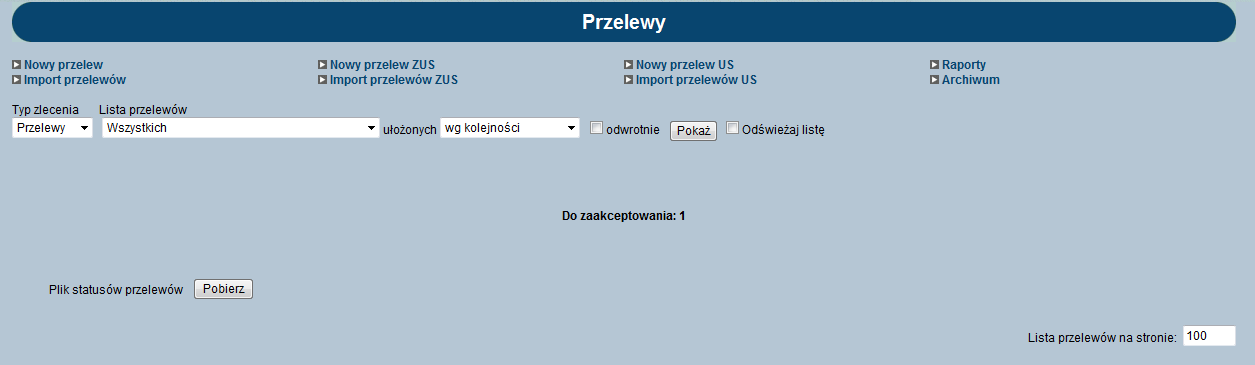 Obraz 42 Dla każdego przelewu wyświetlone zostaną następujące informacje: 0 jest to