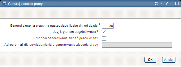 Zarządzanie pracami (przeglądy, diagnostyka, konserwacje) Generowanie Zleceń powtarzalnych na podstawie