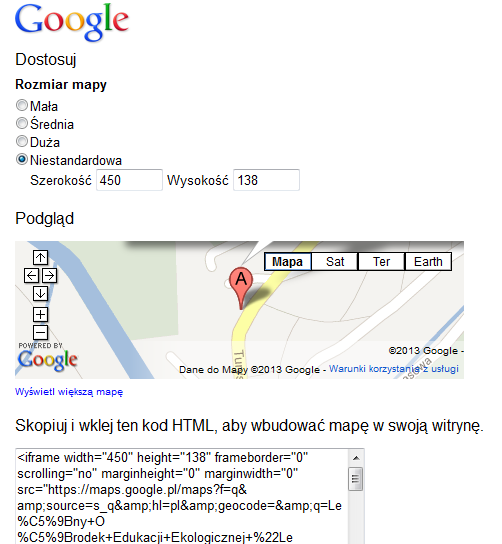 Rysunek 123 Konfiguracja szerokości i wysokości mapy Po zmianie parametrów na właściwe można skopiować