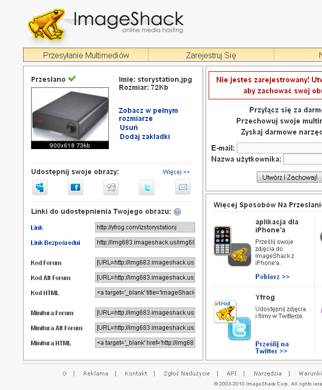 Dodawanie zdjęć przy pomocy www.imageshack.us c.d. 4.