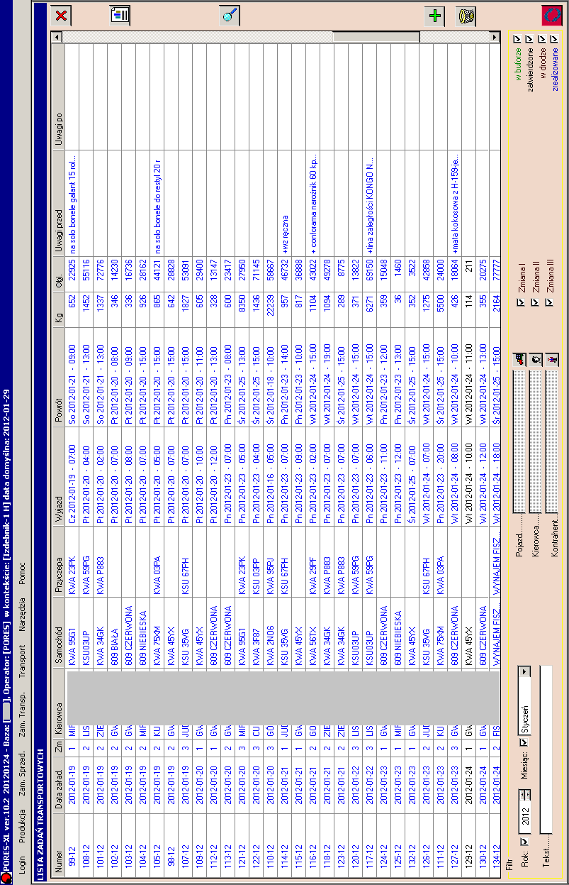 C. Program wspomagający kontrolę zadań transportowych w