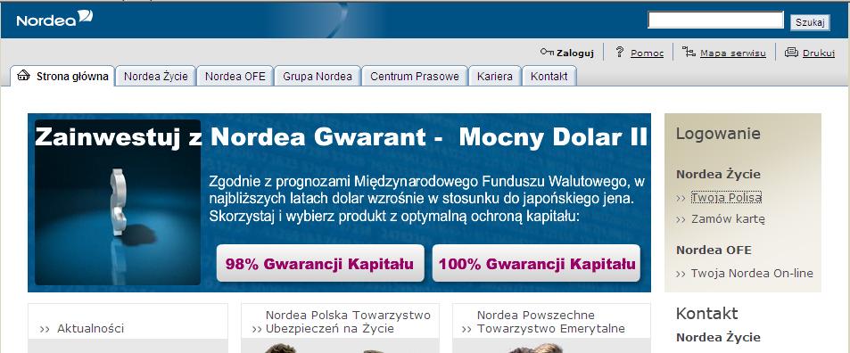 I. Logowanie Na portal Twoja Polisa można wejść logując się na stronę internetową www.nordeapolska.