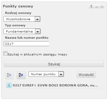 3.7 Wyszukiwanie punktów osnowy Opcja wyszukiwania punktów osnowy dostępna jest w realizacji portalu branżowego.