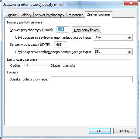 (ang. Transport Layer Security). W takim przypadku w polu Serwer przychodzący (IMAP): należy wpisać wartość 143.