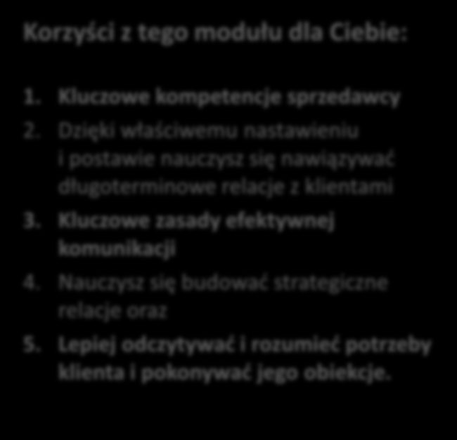 MODUŁ 3: DOSKONALENIE WARSZTATU SPRZEDAŻOWEGO TERMIN: 22-23.10.2015 R. Moduł ten poświęcony został doskonaleniu warsztatu sprzedażowego.
