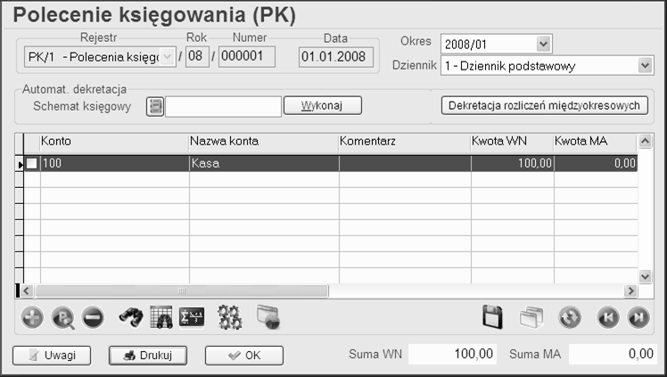 9. Polecenia księgowania (PK) Polecenia księgowania są jedynymi dokumentami obsługiwanymi w całości w module Księga Handlowa.